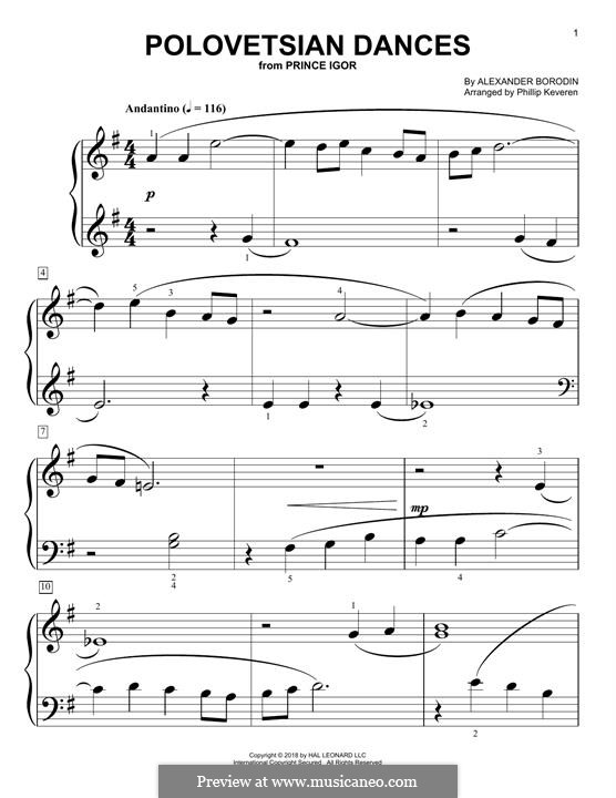 Polovtsian Dances (Printable Scores): For easy piano by Alexander Borodin