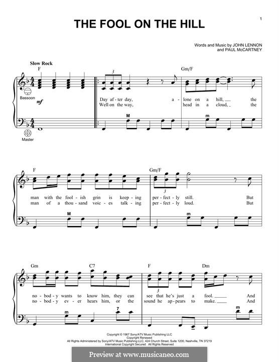 The Fool on the Hill (The Beatles): For accordion by John Lennon, Paul McCartney