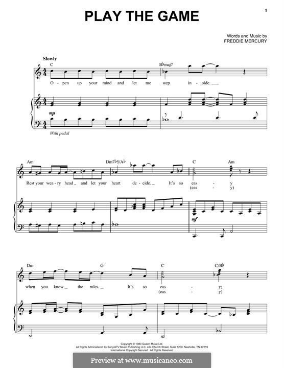 Play The Game Sheet Music | Queen | Piano, Vocal & Guitar Chords