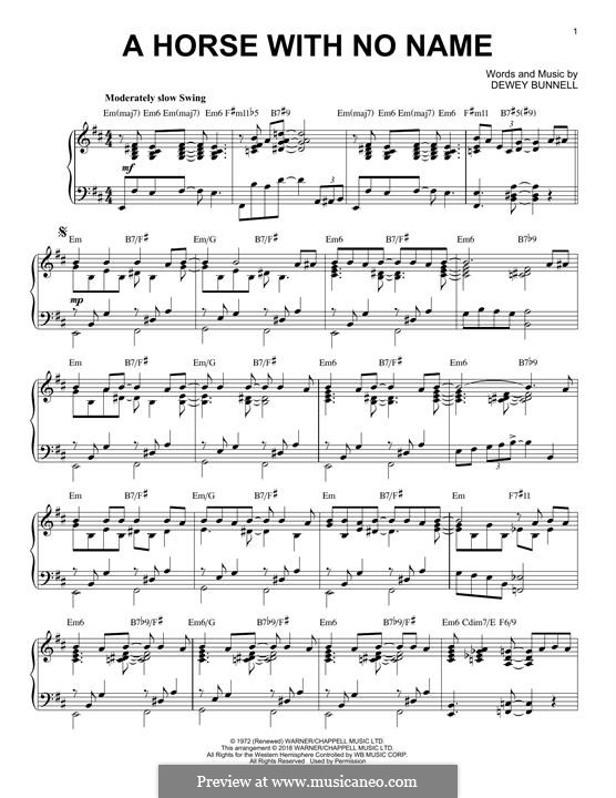 A Horse with No Name (America): For piano by Dewey Bunnell