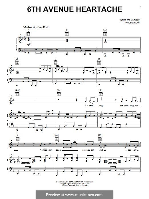 6th Avenue Heartache: For voice and piano or guitar (The Wallflowers) by Jakob Dylan