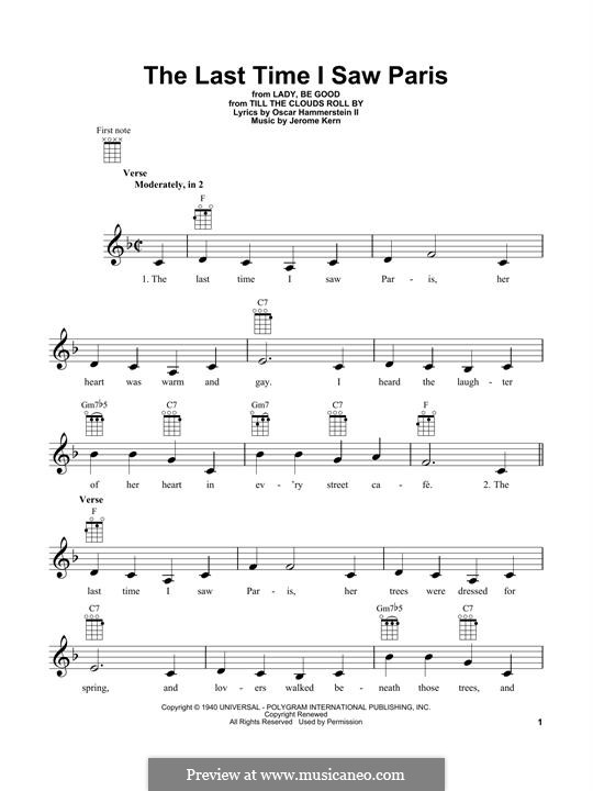The Last Time I Saw Paris: For ukulele by Jerome Kern