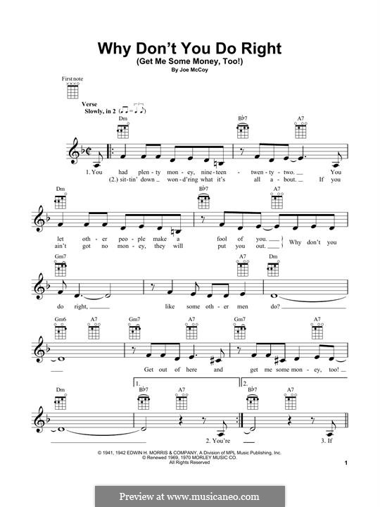 Why don't You Do Right (Get Me Some Money, Too!): For ukulele by Joe McCoy