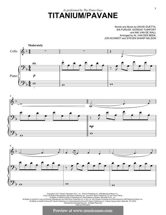 Titanium / Pavane (The Piano Guys): For cello and piano by David Guetta, Giorgio Tuinfort, Nick van de Wall, Sia Furler