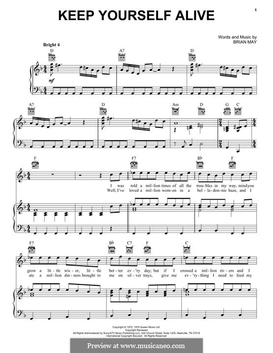 Keep Yourself Alive (Queen): For voice and piano (or guitar) by Brian May