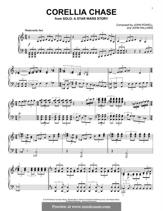 Corellia Chase: For piano by John Powell, John Williams