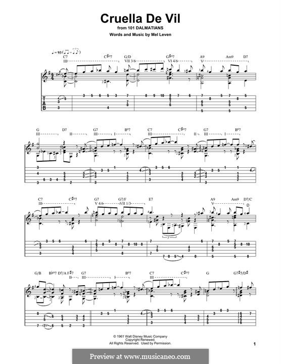 Cruella de Vil (from 101 Dalmatians): For guitar with tab by Mel Leven