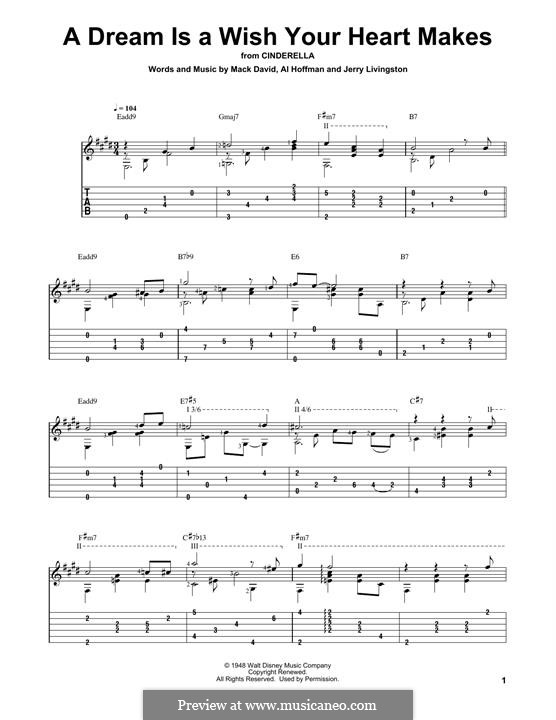 A Dream Is a Wish Your Heart Makes (from Disney's Cinderella): For guitar with tab by Al Hoffman, Jerry Livingston, Mack David