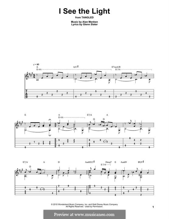 I See The Light (from Tangled): For guitar with tab by Alan Menken