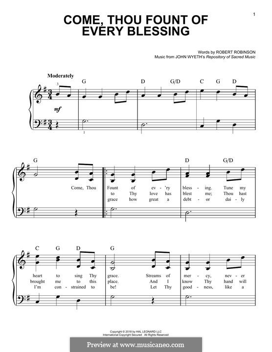 Come, Thou Fount of Every Blessing: For piano by John Wyeth