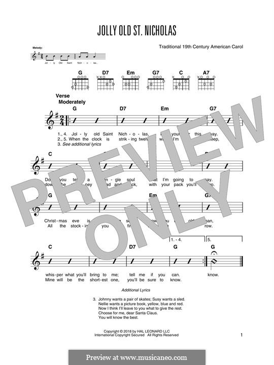 Jolly Old St. Nicholas: For guitar with tab by folklore