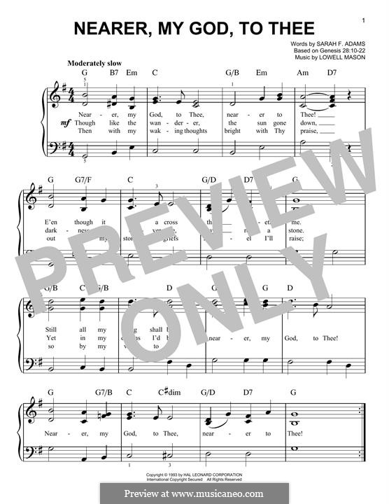 Nearer, My God, To Thee (Printable scores): For piano by Lowell Mason