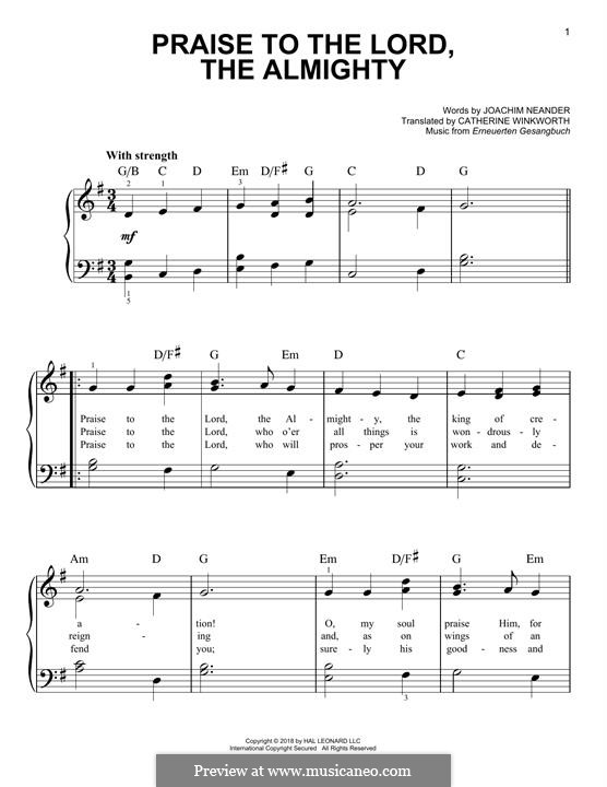 Praise to the Lord, the Almighty: For piano by Unknown (works before 1850)