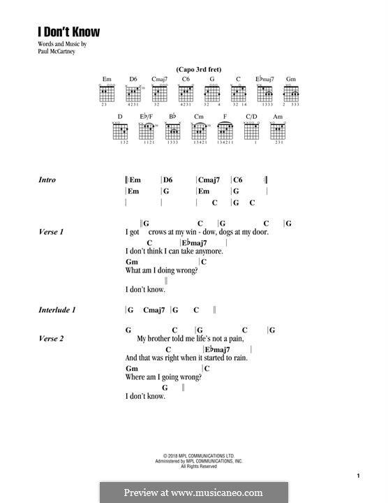 I Don't Know: Lyrics and chords by Paul McCartney