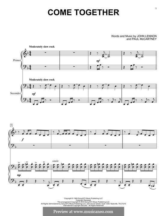 Come Together (The Beatles): For piano four hands by John Lennon, Paul McCartney