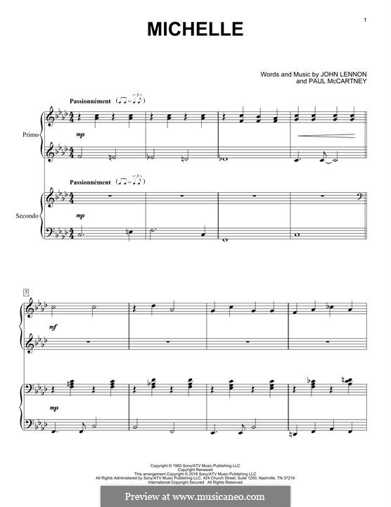 Michelle (The Beatles), for One Instrument: For piano four hands by John Lennon, Paul McCartney