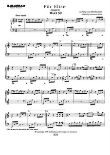 For Elise, for Piano, WoO 59: For a single performer by Ludwig van Beethoven