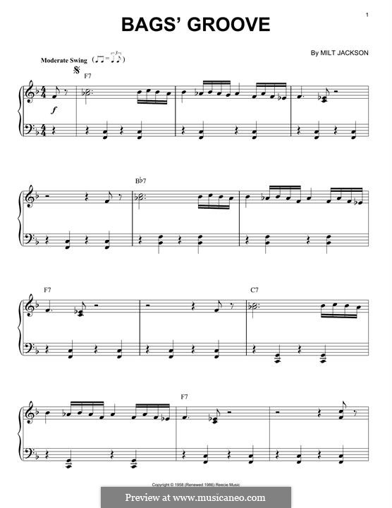 Bags' Groove by M. Jackson sheet music on MusicaNeo