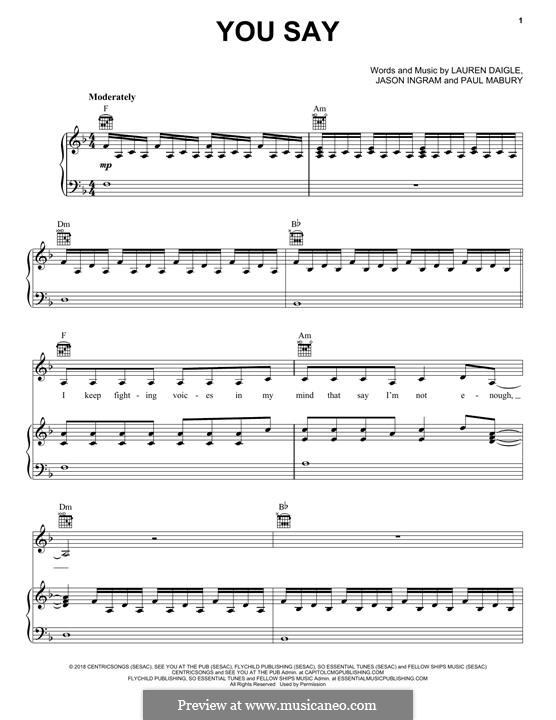 You Say: For voice and piano (or guitar) by Jason David Ingram, Paul Mabury, Lauren Daigle