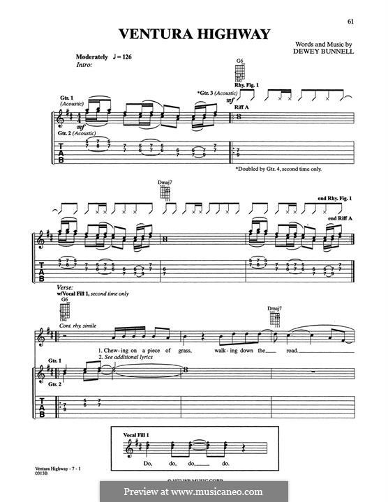Ventura Highway (America): For guitar with tab by Dewey Bunnell