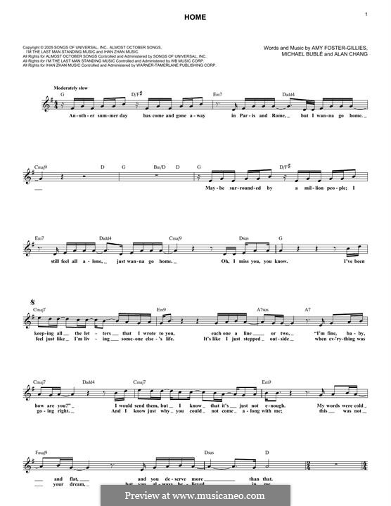 Home: Melody line by Alan Chang, Amy Foster-Gillies, Michael Bublé