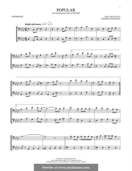 Popular (from Wicked): For two trombones by Stephen Schwartz