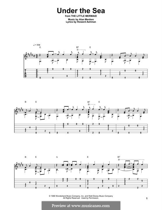 Under the Sea (from The Little Mermaid): For guitar with tab by Alan Menken