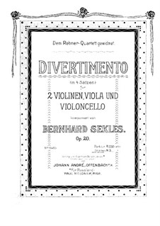 Divertissement for String Quartet, Op.20: Violin I part by Bernhard Sekles