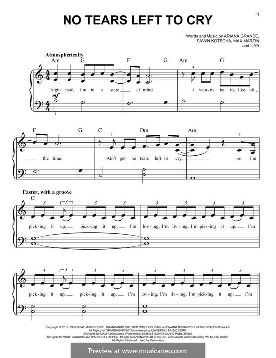 No Tears Left To Cry: For piano by Max Martin, Savan Kotecha, Ariana Grande, Ilya
