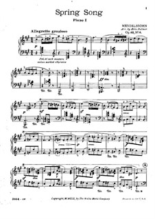 Songs without Words, Op.62: No.6 Spring Song, for two pianos four hands – piano I part by Felix Mendelssohn-Bartholdy