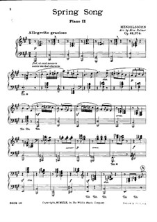 Songs without Words, Op.62: No.6 Spring Song, for two pianos four hands – piano II part by Felix Mendelssohn-Bartholdy
