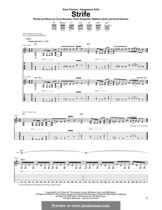 Strife (Trivium): For guitar with tab by David Draiman, Matthew Heafy, Paulo Gregoletto