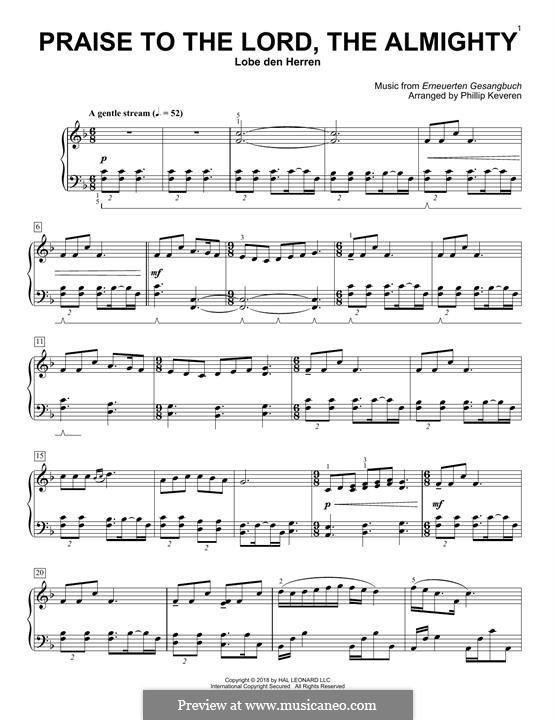 Praise to the Lord, the Almighty: For piano by Unknown (works before 1850)