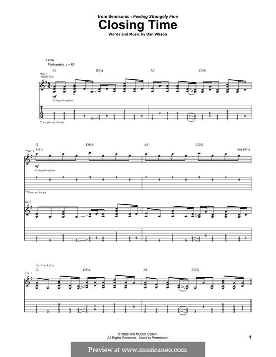 Closing Time (Semisonic): For guitar with tab by Daniel Wilson