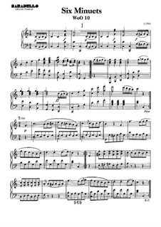 Six Minuets for Orchestra, WoO 10: Complete set. Version for piano by Ludwig van Beethoven
