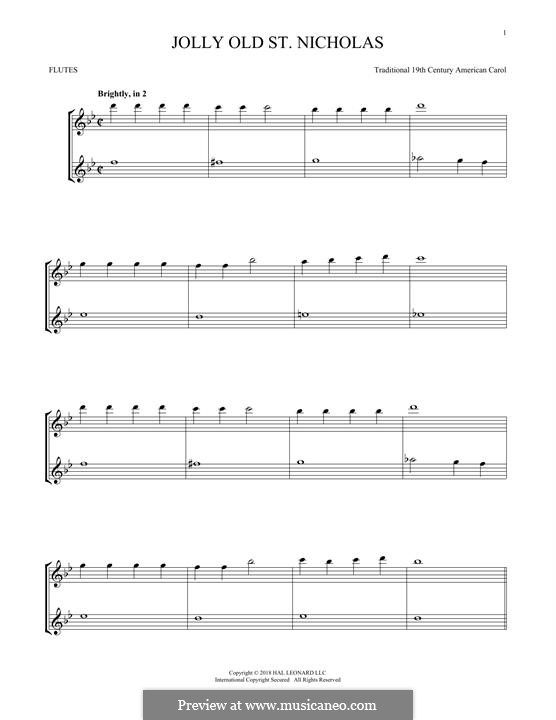 Jolly Old St. Nicholas: For two flutes by folklore