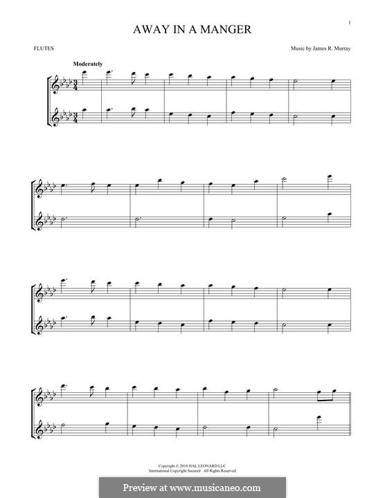 Away in a Manger (Printable Scores): For two flutes by James R. Murray