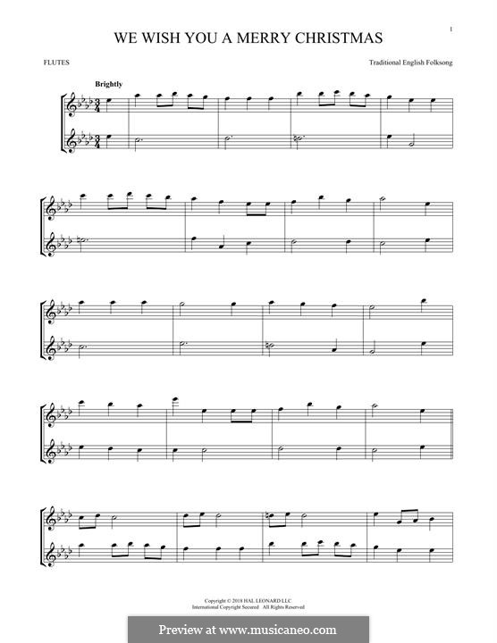 We Wish You a Merry Christmas (Printable Scores): For two flutes by folklore