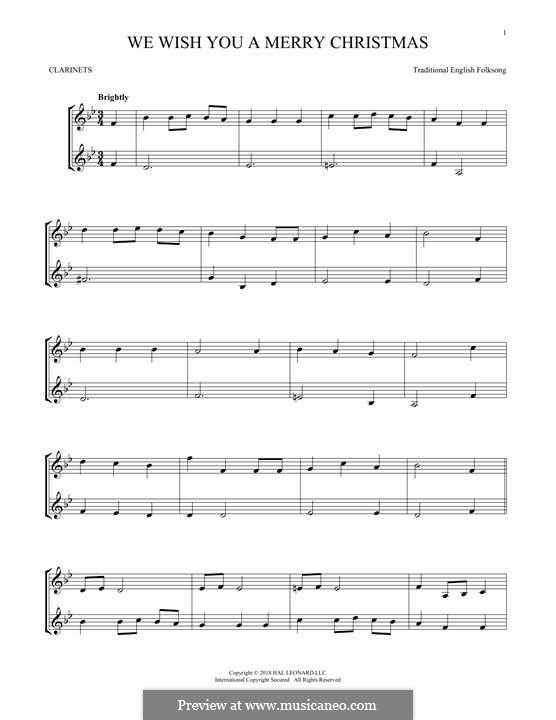 We Wish You a Merry Christmas (Printable Scores): For two clarinets by folklore