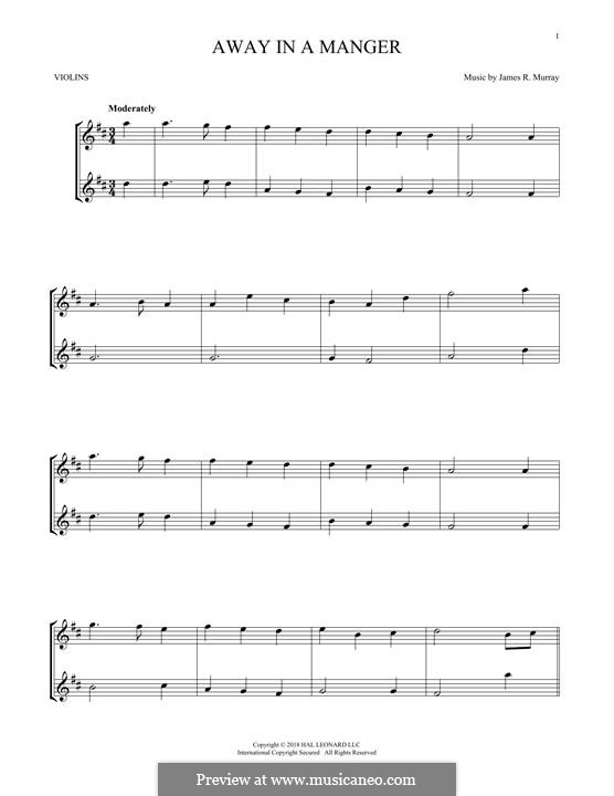 Away in a Manger (Printable Scores): For two violins by James R. Murray