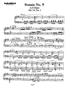 Sonata for Piano No.9, Op.14 No.1: For a single performer by Ludwig van Beethoven