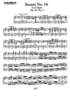 Sonata for Piano No.16, Op.31 No.1: For a single performer by Ludwig van Beethoven