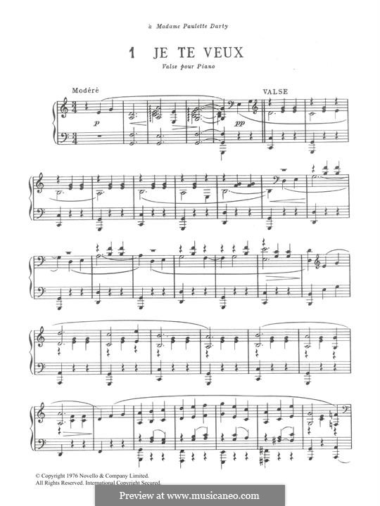 Je te veux: For piano by Erik Satie