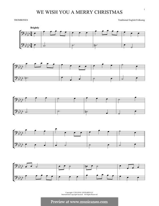 We Wish You a Merry Christmas (Printable Scores): For two trombones by folklore