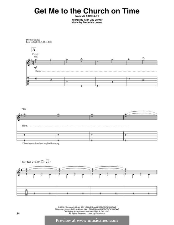 Get Me to the Church on Time: For guitar with tab by Frederick Loewe