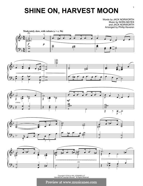 Shine On, Harvest Moon: For piano by Nora Bayes
