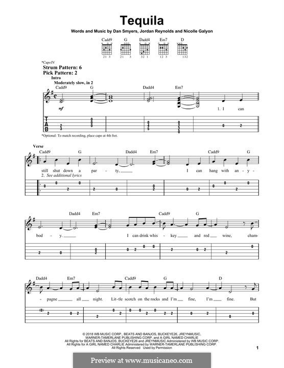 Tequila (Dan + Shay): For guitar with tab by Nicolle Galyon, Dan Smyers, Jordan Reynolds