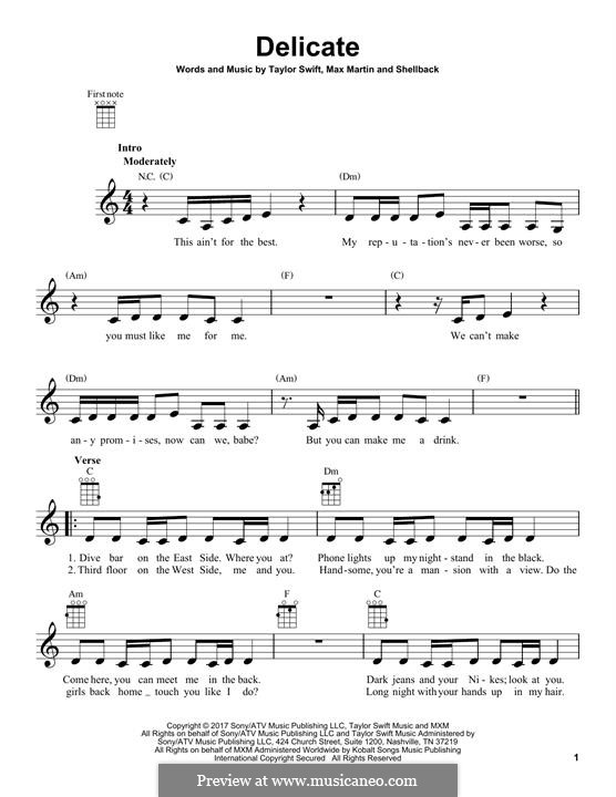 Delicate: For ukulele by Shellback, Max Martin, Taylor Swift