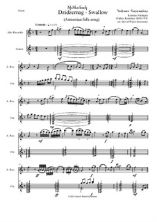 Swallow (Dzidzernag): For alto recorder and guitar by Komitas Vardapet