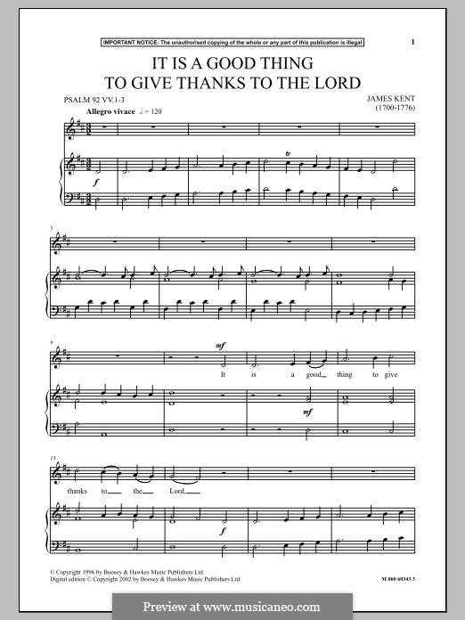 It Is a Good Thing to Give Thanks to the Lord: For voice and piano by James Kent